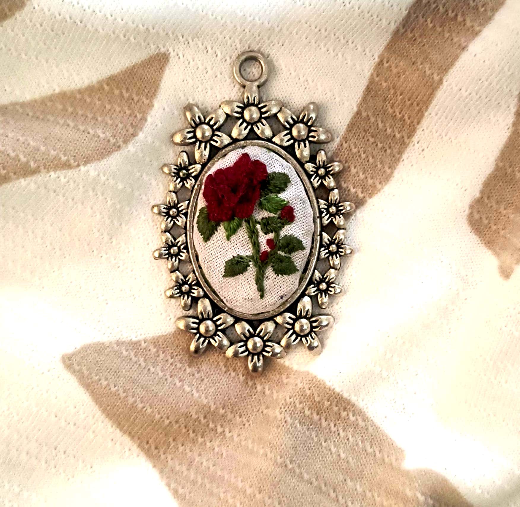 Handmade Embroidery Locket Necklace – Unique Pendant | Artisan Jewelry Gift