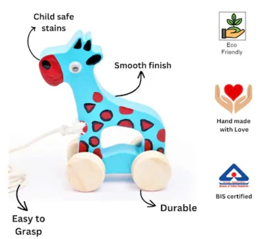 Wooden Giraffe Push Toy & Pull Along Toy (Pack of: 1) | 12+ Months