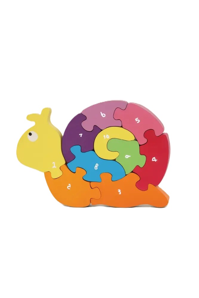 Premium 10 pcs Wooden Puzzle Snail Set Counting Numbers - Two sided Front side (1 to 10) & Back Side(I to X) - Educational & Learning Toys| Snail Brain Puzzle| BIS Certified | 1 +Years