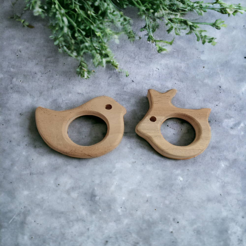 Set of 2 Soothing Neem Wooden Teethers of Shapes Dove & Rabbit