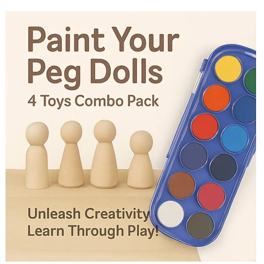 Paint Your Peg Dolls Combo Pack (Set of 4) | DIY Wooden Painting Toys for Kids