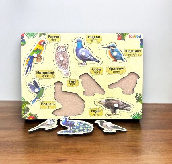 Todfod Wooden Jigsaw Puzzles - Birds Characters for Kids