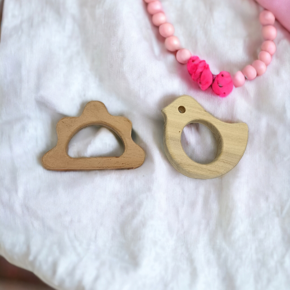 Neem Wooden Baby Teethers - Dove, Cloud Shapes